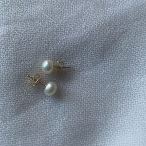 Genuine Pearl Earrings on 14K Yellow Gold Post